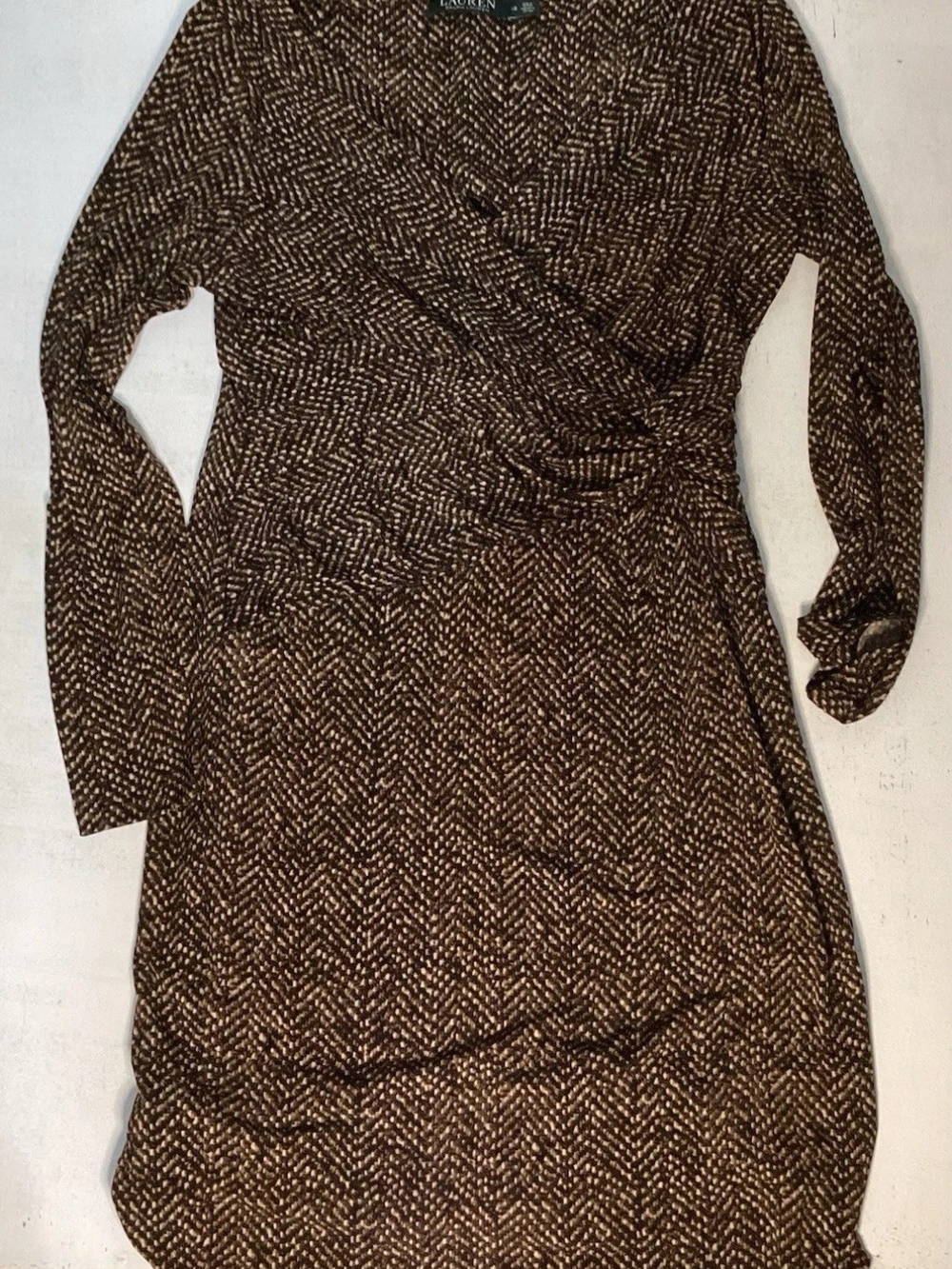 Lauren Ralph Lauren Herringbone Long Sleeve Dress 12 Brown/Black Women’s Lined